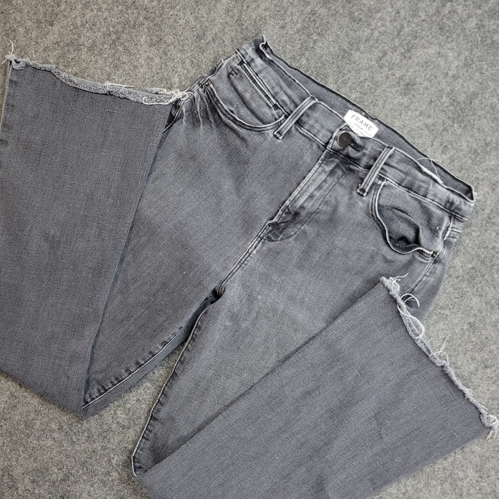 Frame Jeans Womens 28 Gray Denim Light Wash Raw Hems High Flare Leg Y2K Boho